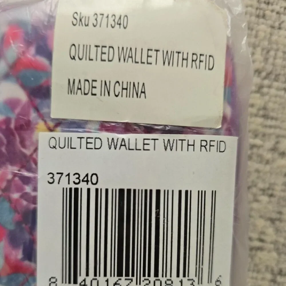 Quilted Floral RFID Wallet Wristlet Purple Pink Blue Zip Organizer